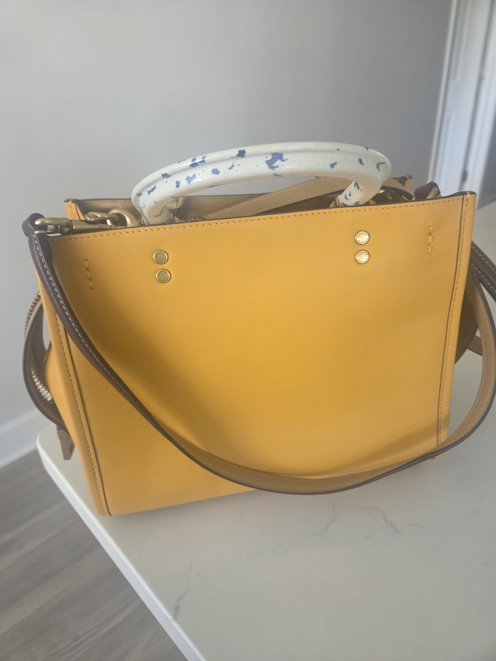 Coach Yellow Leather Tote with Gold Tag - Picture 2 of 3